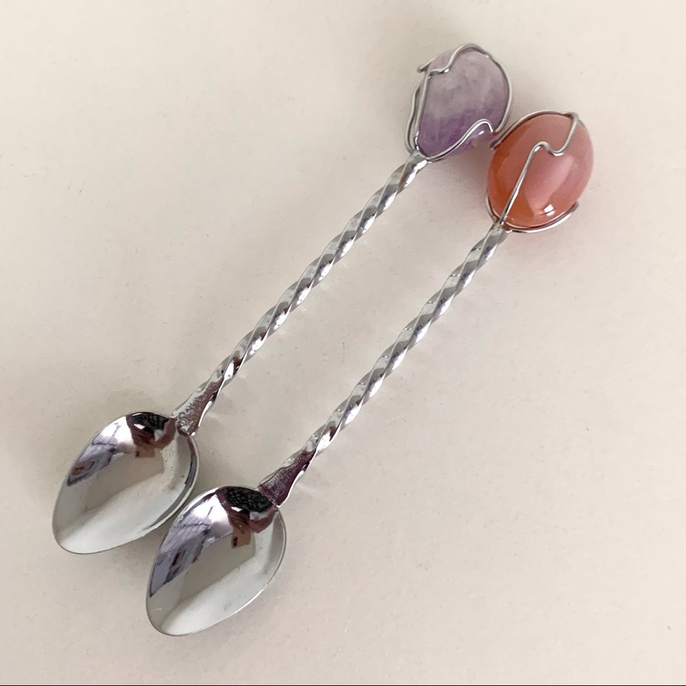 Vintage stone silver teaspoons set of 2 spoons